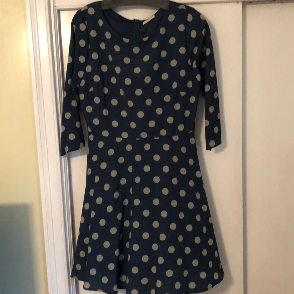 Teal/gray polka dot dress